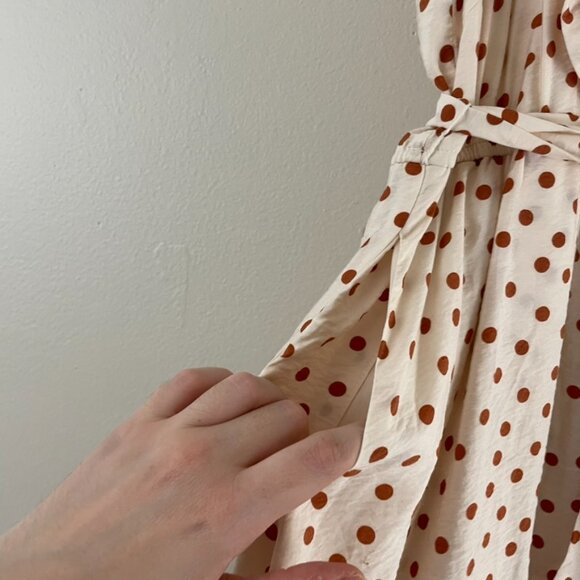 Anthropologie Maeve Cream Rust Polka Dot Ruffled Tie Waist Mini Dress Size XXS - Picture 5 of 7